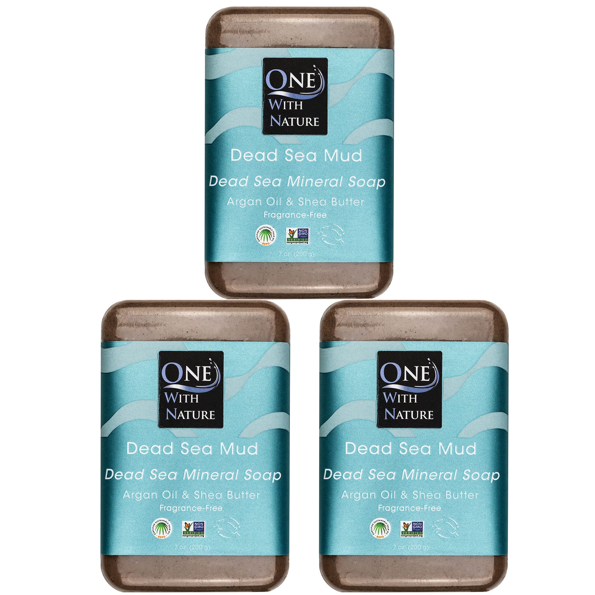 One With Nature Dead Sea Mineral Mud Soap Bar 7oz fragrance-free close-up highlights mineral-rich exfoliation.