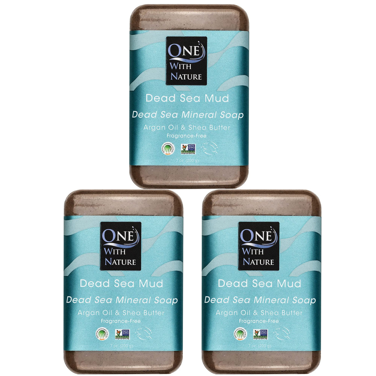 One With Nature Dead Sea Mineral Mud Soap Bar 7oz fragrance-free close-up highlights mineral-rich exfoliation.