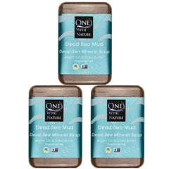 One With Nature Dead Sea Mineral Mud Soap Bar 7oz fragrance-free close-up highlights mineral-rich exfoliation.