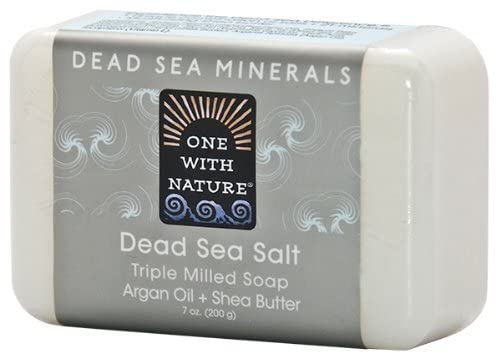 One With Nature Dead Sea mineral soap pack of 6 shown, durable bars for weeks of cleansing.