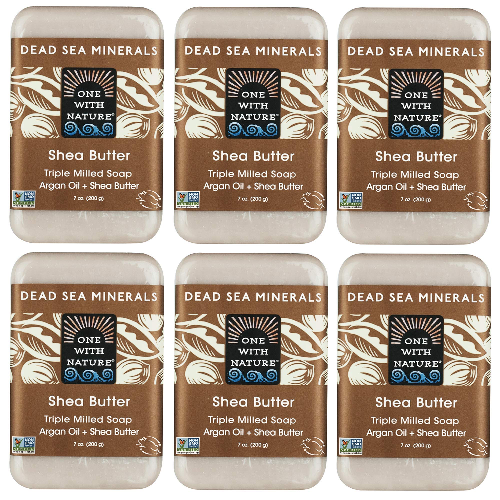 One With Nature Dead Sea Mineral Soap bar close-up highlighting moisturizing shea butter for daily cleansing