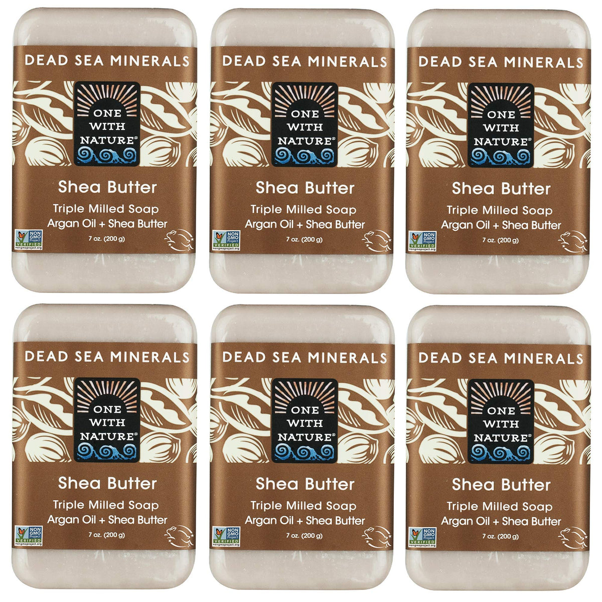 One With Nature Dead Sea Mineral Soap bar close-up highlighting moisturizing shea butter for daily cleansing