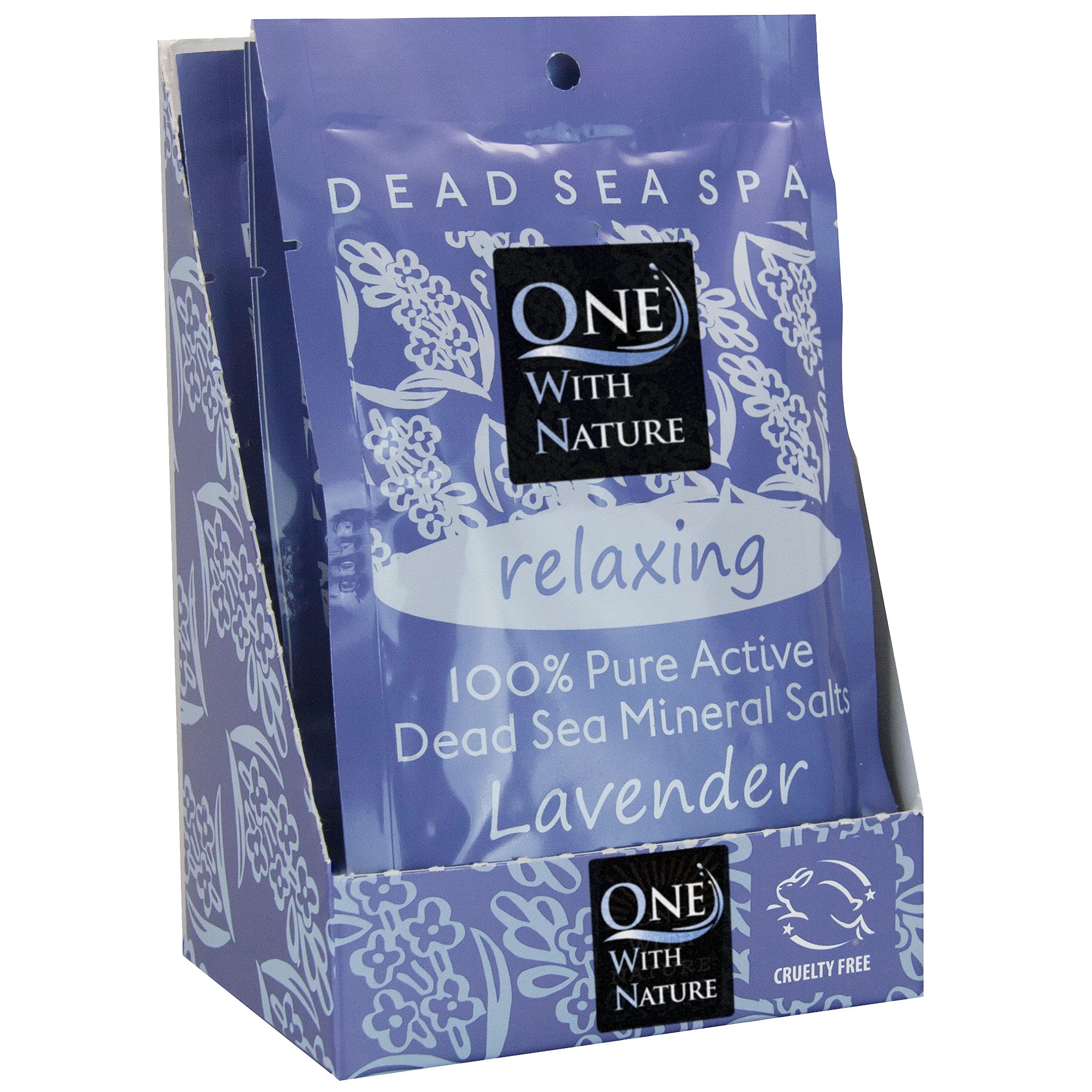 One With Nature Dead Sea Salt Bath Lavender Pack for a soothing bath ritual.