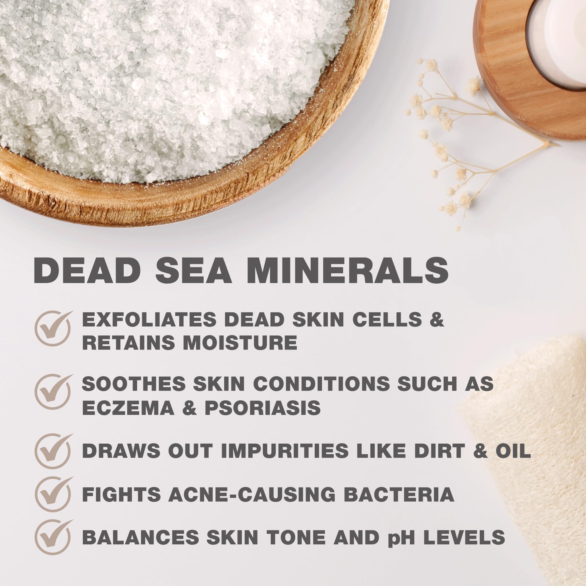 One With Nature Dead Sea Salt Close-Up shows minerals like magnesium.