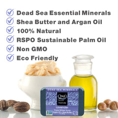 One With Nature Dead Sea Salt Lavender Soap ingredients panel highlights minerals like magnesium and calcium