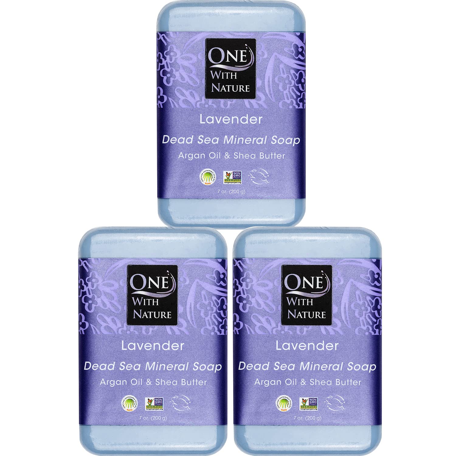 One With Nature Dead Sea Salt Lavender Soap closeup with minerals for smooth skin