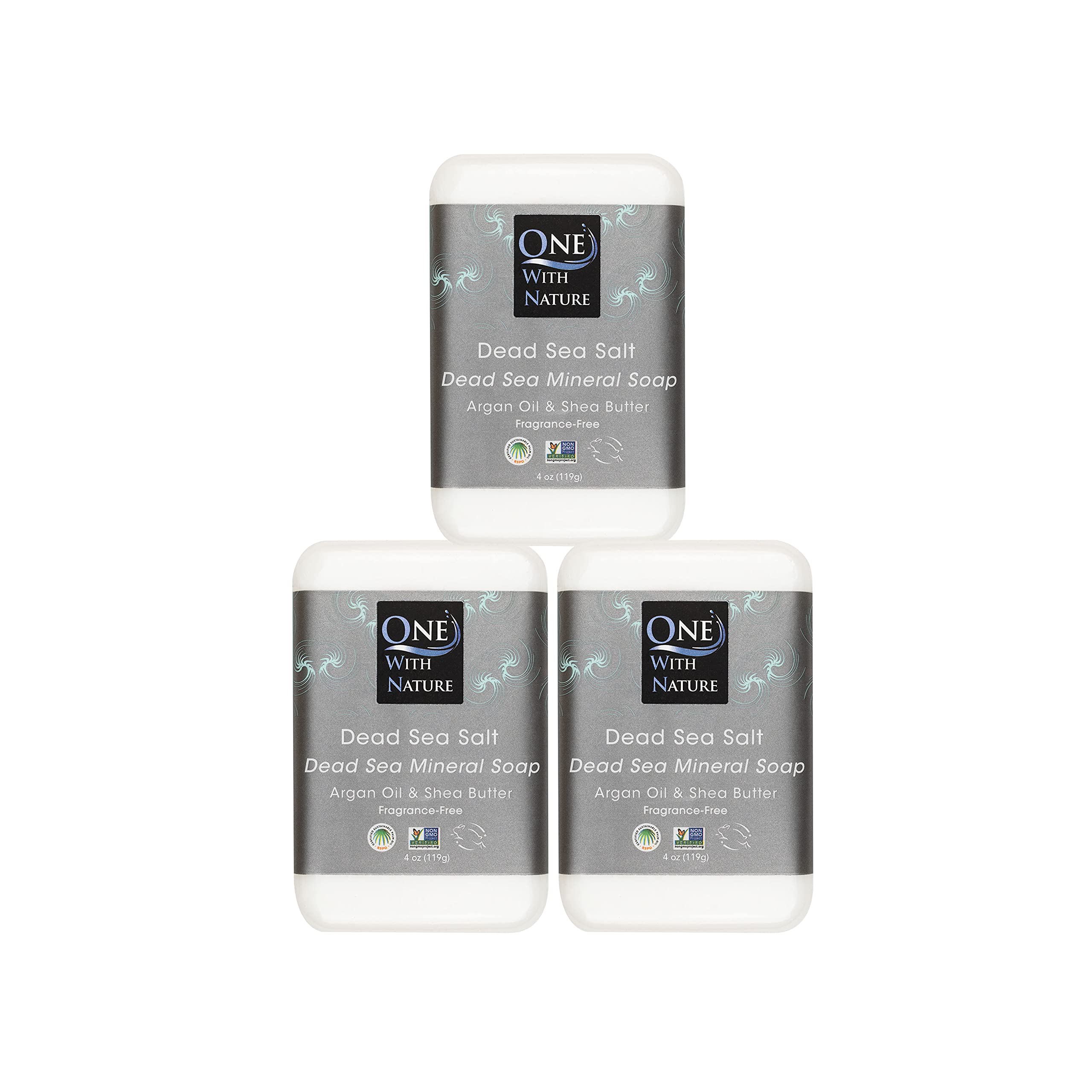 One With Nature Dead Sea Salt Soap 3-Pack package—three bars for daily cleansing and family use.
