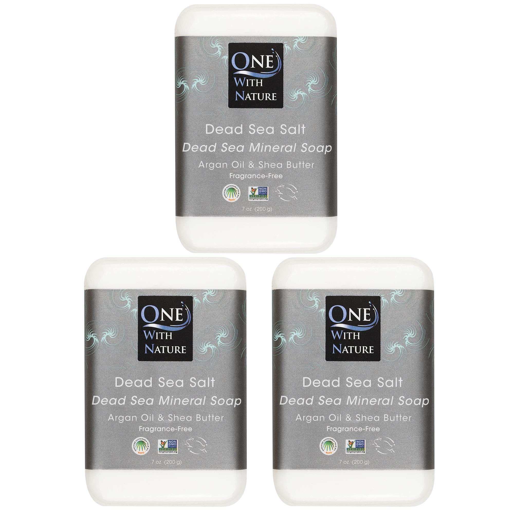 One With Nature Dead Sea Salt Soap bar closeup shows mineral-rich exfoliation for smoother skin.