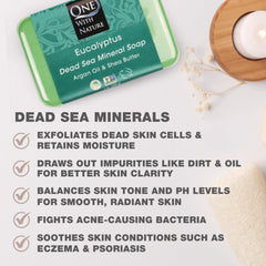 One With Nature eucalyptus soap 7oz close-up—shea butter and argan oil moisturize skin.
