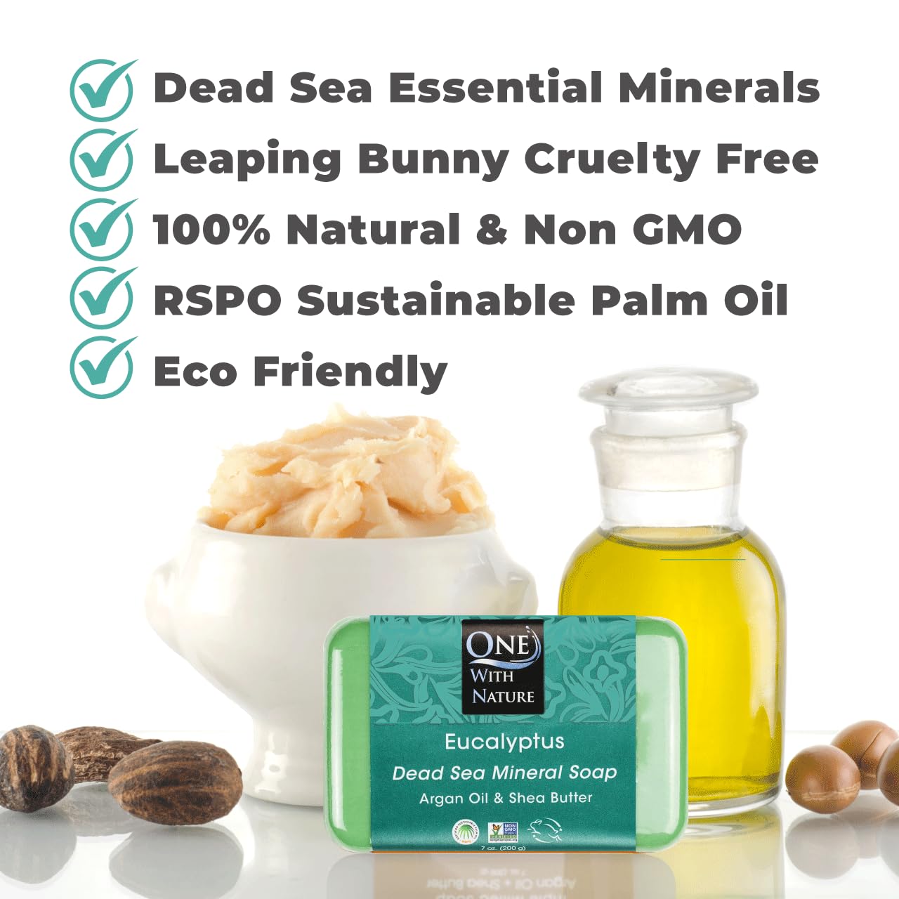 One With Nature eucalyptus soap 7oz 3-pack lathering action—hydration and exfoliation.
