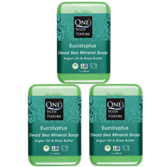 One With Nature eucalyptus soap 7oz 3-pack packaging—eco-friendly presentation for cleansing.