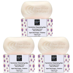 One With Nature Feminine Cleansing Bar 3Pack front view with eco-friendly packaging