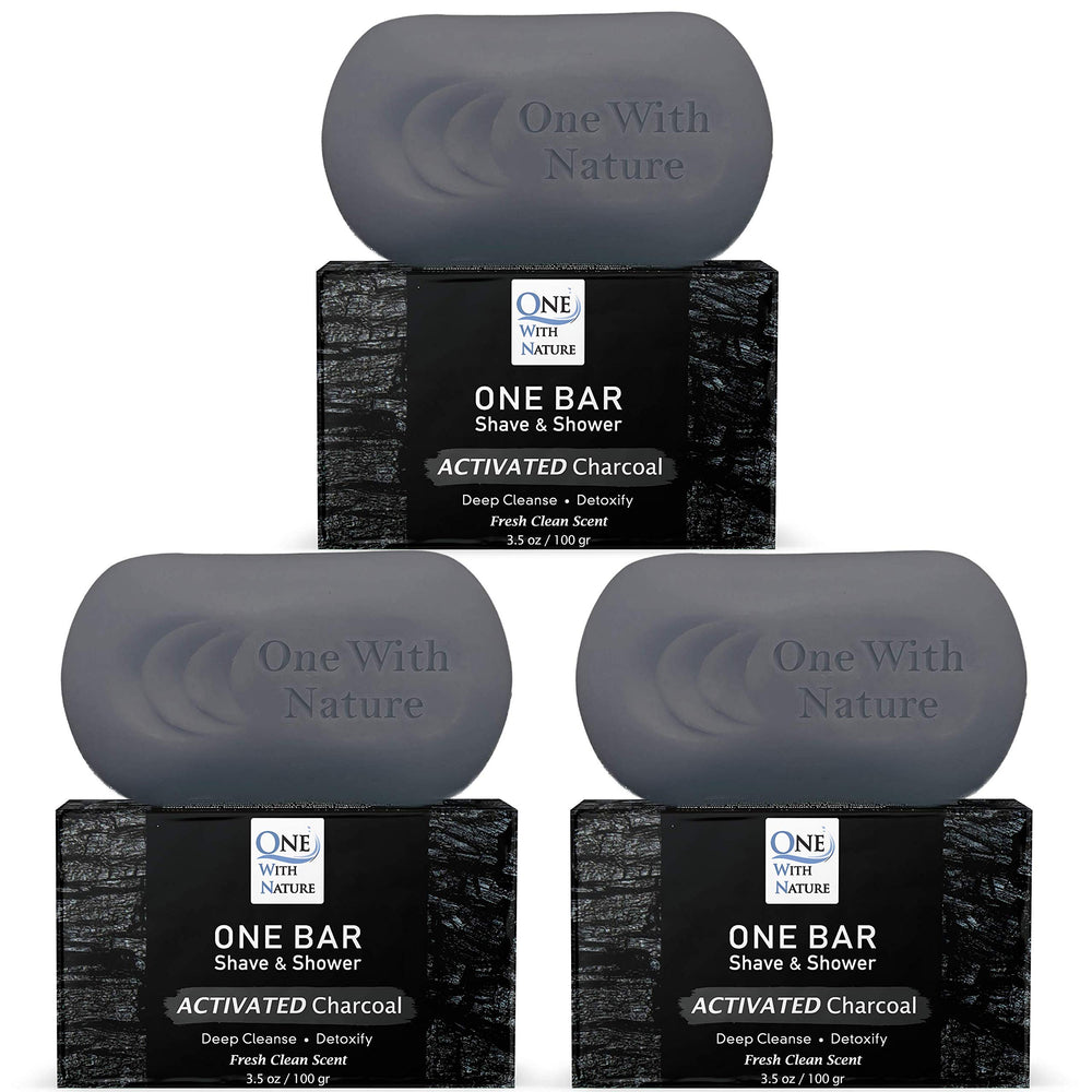 One With Nature ONE Bar Activated Charcoal on display for all-in-one skin care