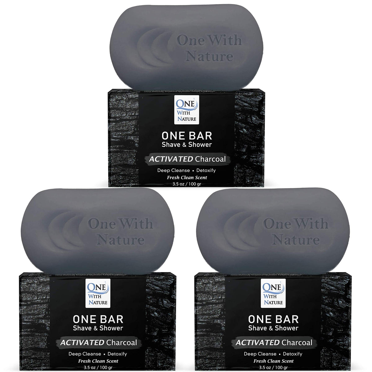 One With Nature ONE Bar Activated Charcoal on display for all-in-one skin care