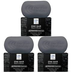 One With Nature ONE Bar Activated Charcoal on display for all-in-one skin care