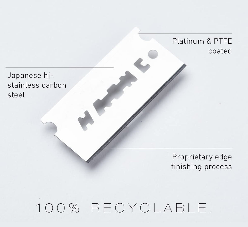 OneBlade Hi-stainless carbon steel composition close-up for edge durability