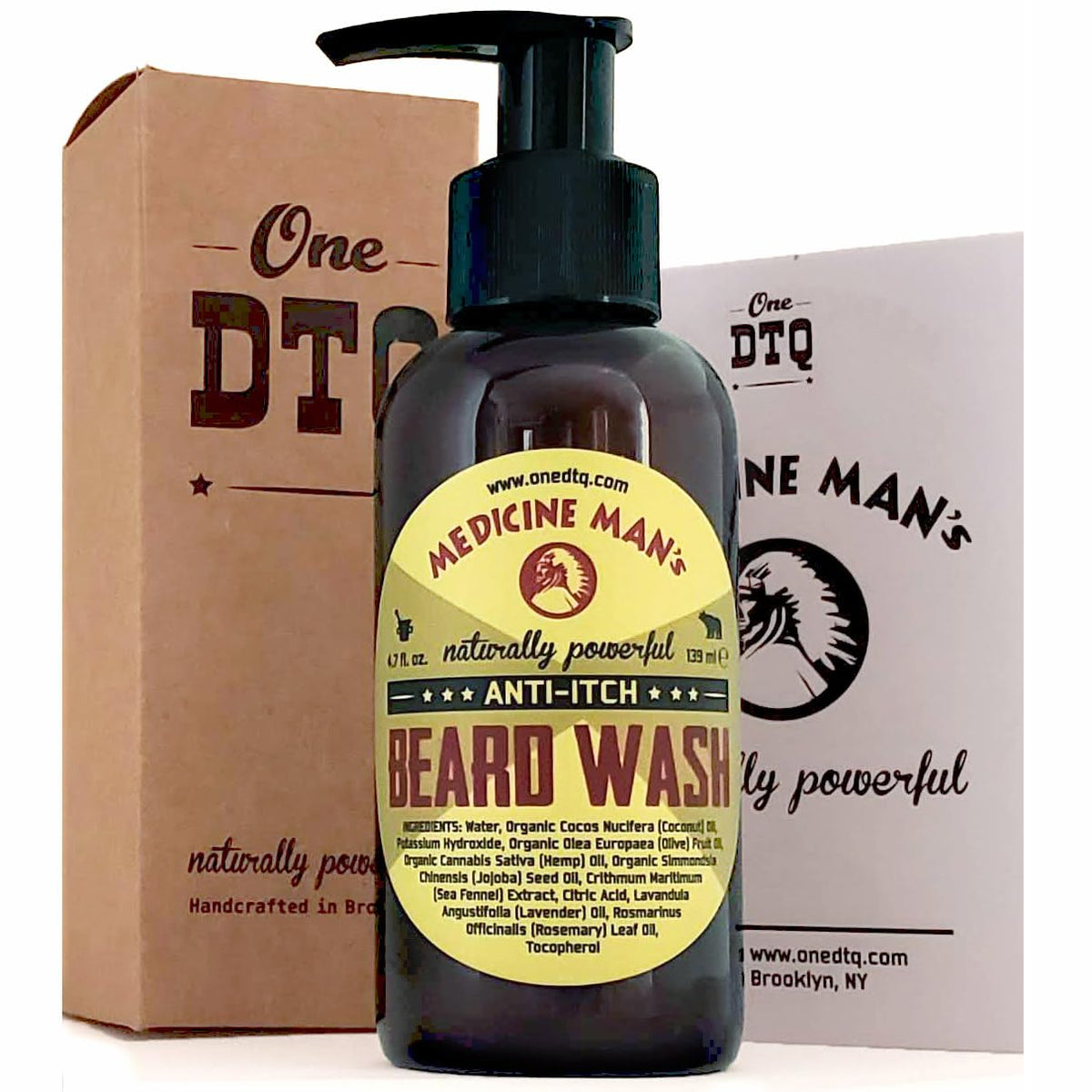OneDTQ Medicine Man's Itchy Beard Wash bottle front for quick grooming