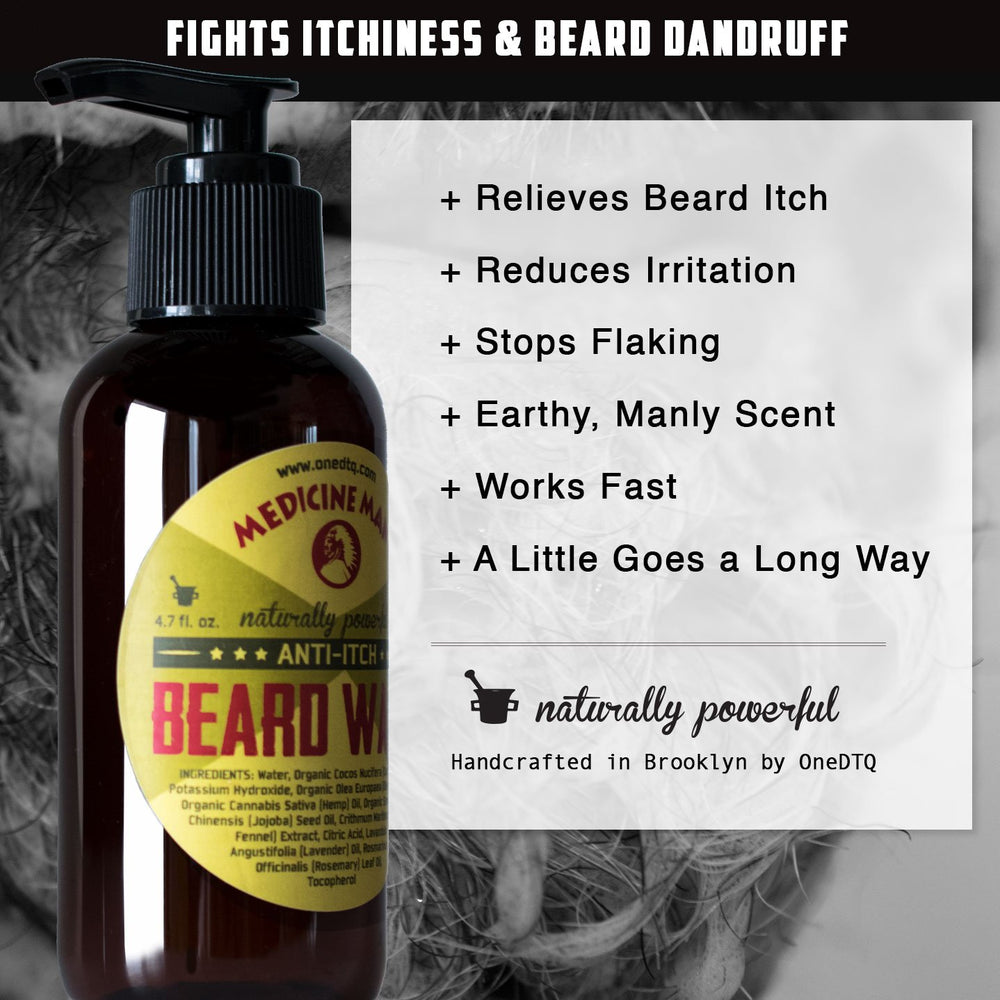 OneDTQ Medicine Man's Itchy Beard Wash label ingredients highlights natural minerals
