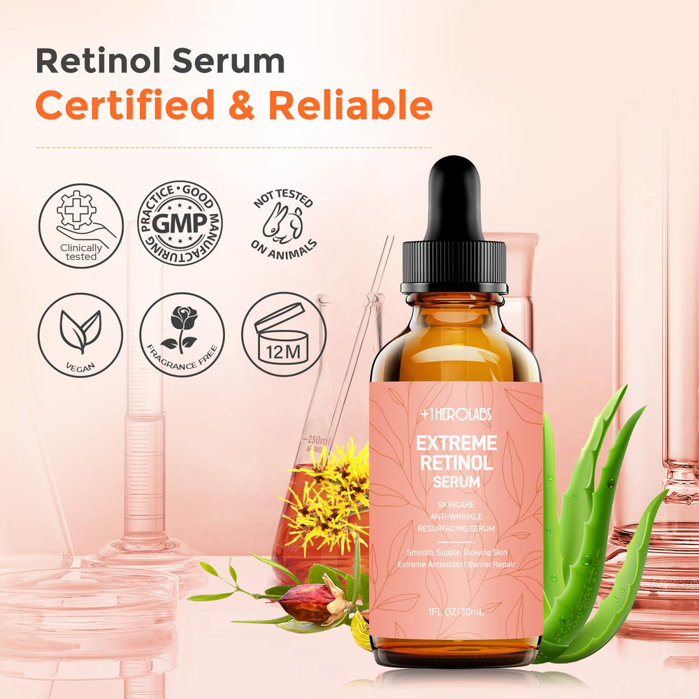 +1HEROLABS two-pack box on vanity suggests easy routine with vitamin C & hyaluronic acid.