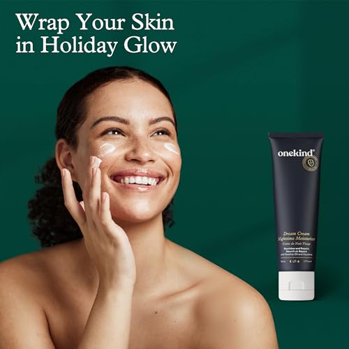 Onekind Dream Cream Night texture swatch reveals non-greasy, silky finish for sensitive skin.