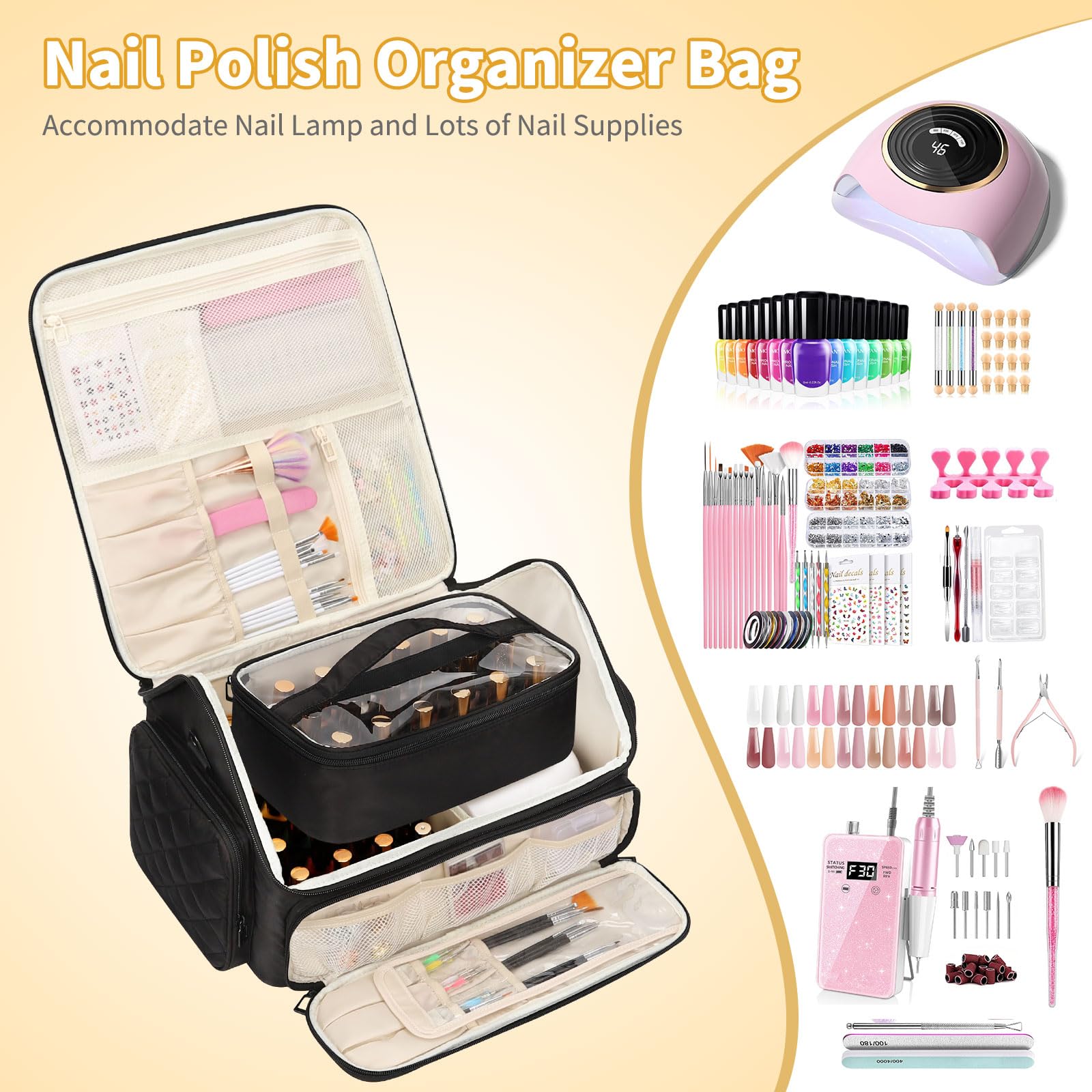 onemoky nail polish organizer front pocket displays storage for lamps and drills
