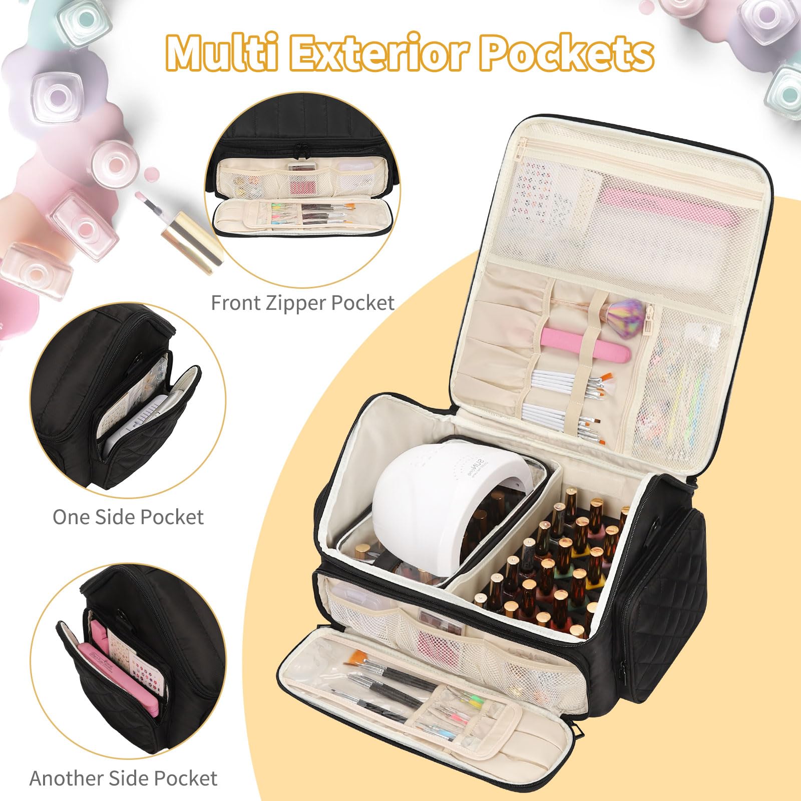 onemoky nail polish organizer removable pouch demonstrates portable storage for on-the-go nails