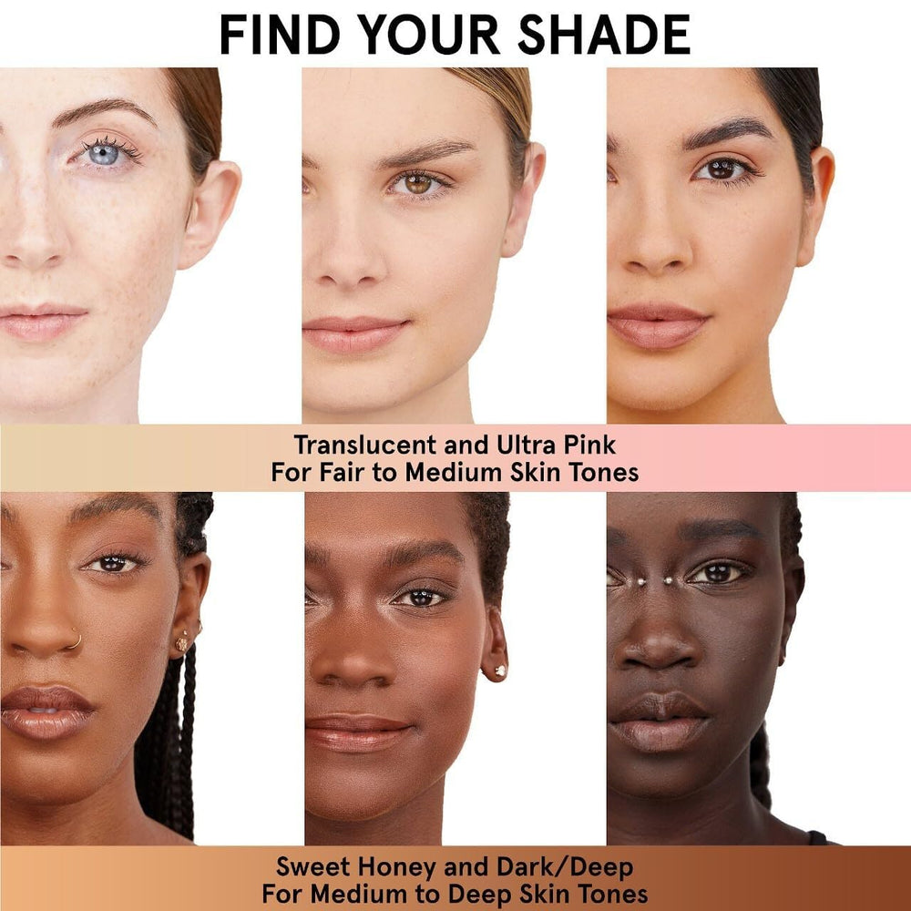 One Size Patrick Starrr powder with brush image demonstrates easy, lightweight application.