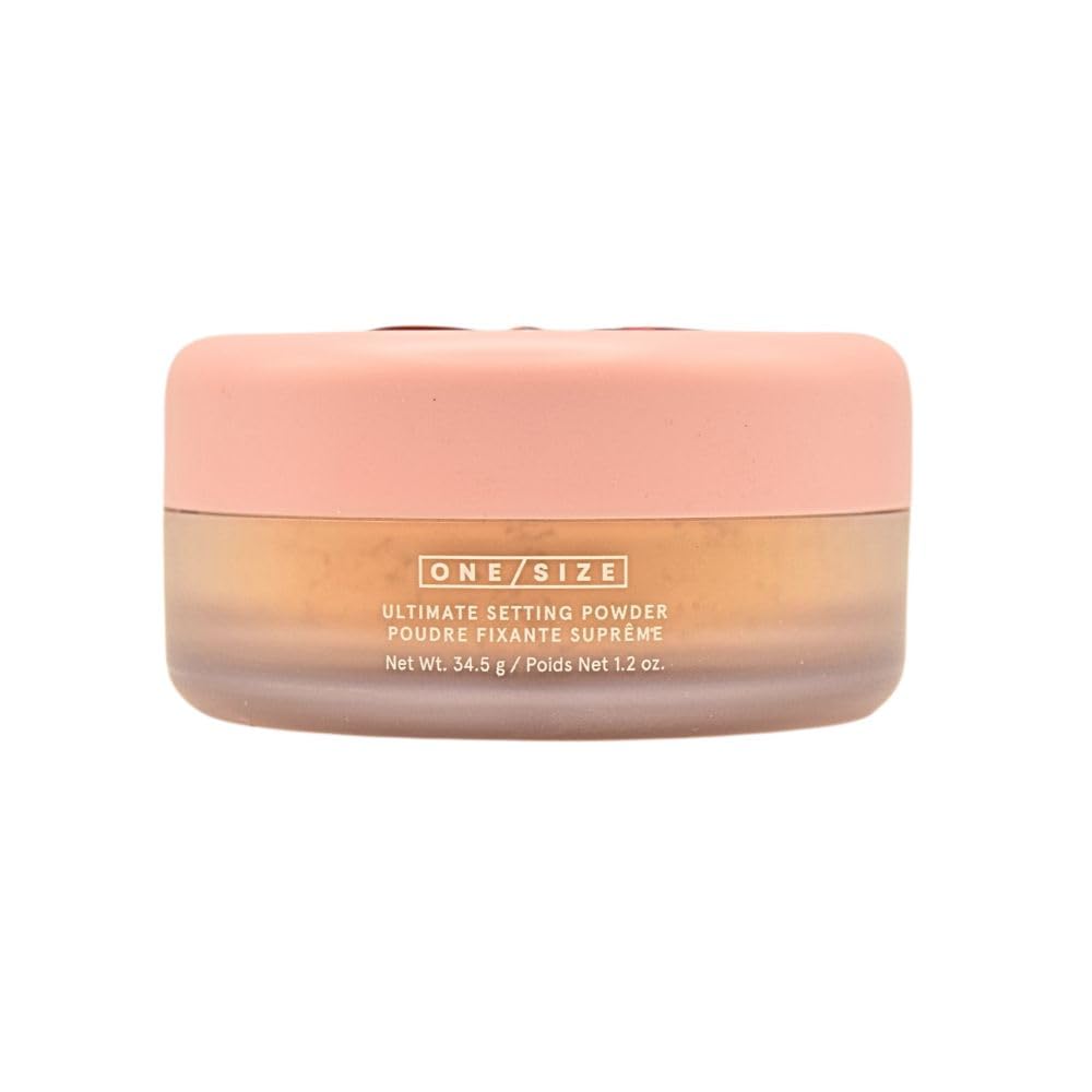 One/Size setting powder swatch in Sweet Honey for even coverage on medium skin