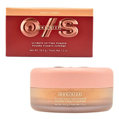 One/Size Ultimate Setting Powder jar close-up in Sweet Honey with natural, seamless finish