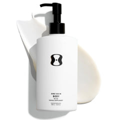 OneSkin BODY OS-01 bottle pour demonstrates easy daily hydration for sensitive skin.
