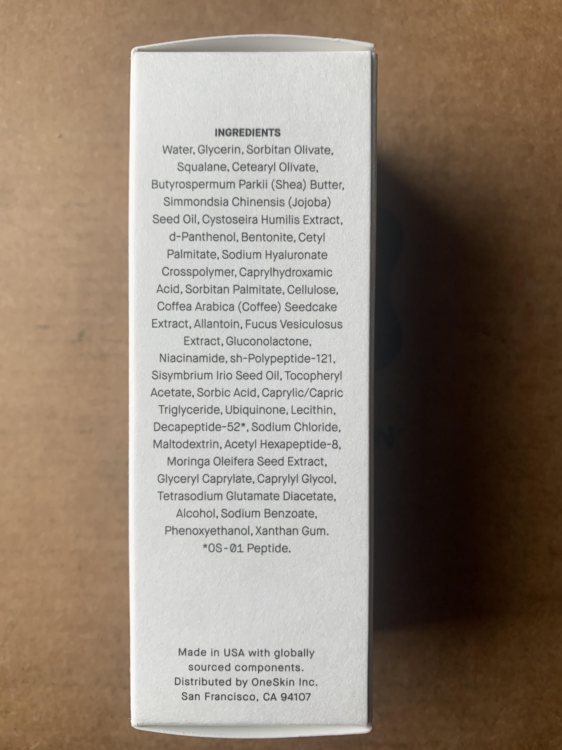OneSkin EYE OS-01 packaging closeup conveys premium, fragrance-free formula for sensitive eyes