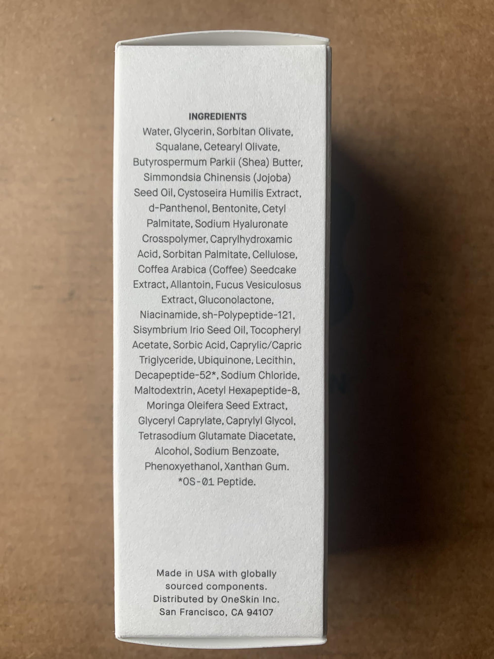 OneSkin EYE OS-01 packaging closeup conveys premium, fragrance-free formula for sensitive eyes