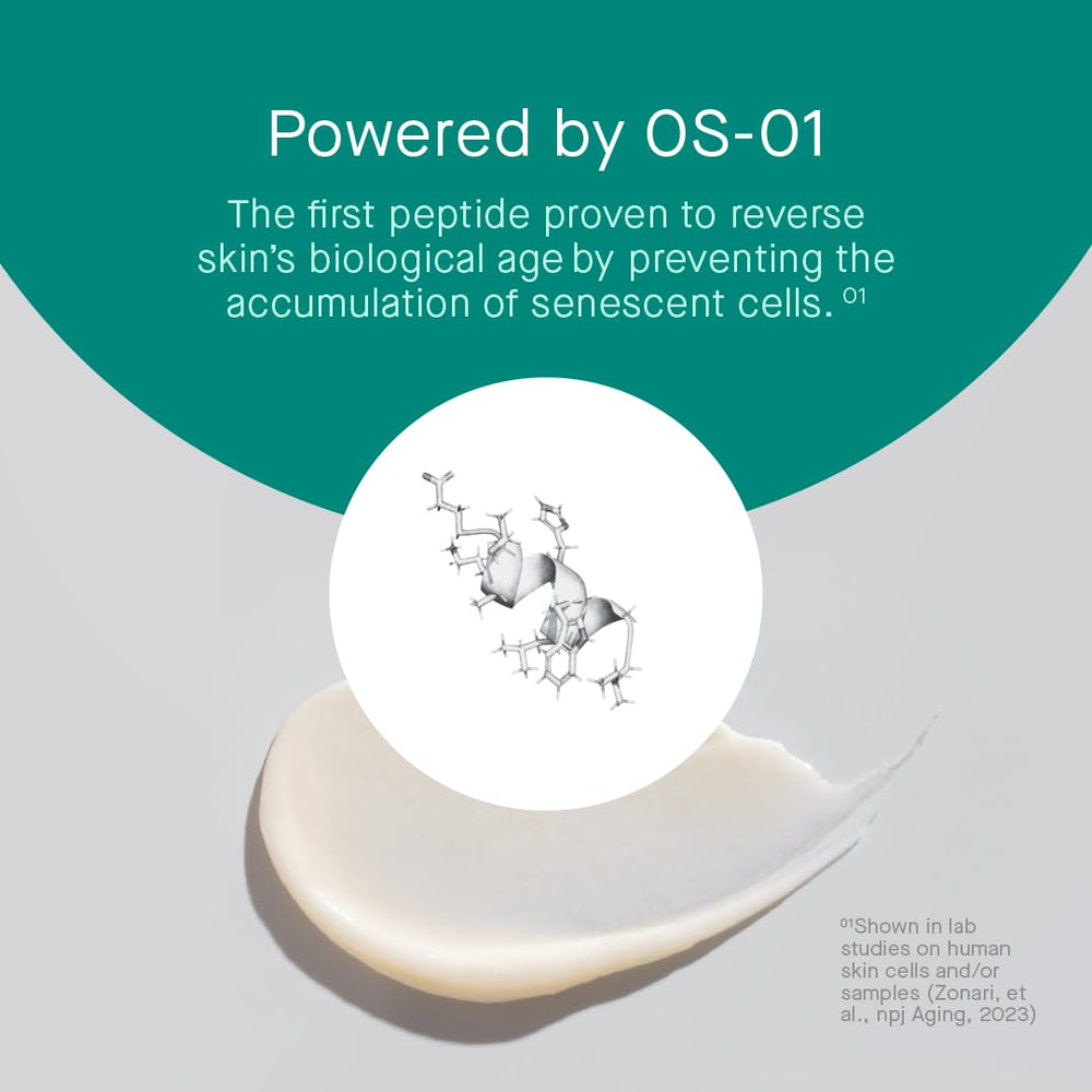 OneSkin OS-01 Eye cream texture swatch reveals creamy, blendable formula for under-eye care.