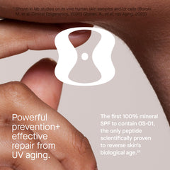 OneSkin OS-01 Shield tinted SPF bottle blends into many skin tones for natural coverage.