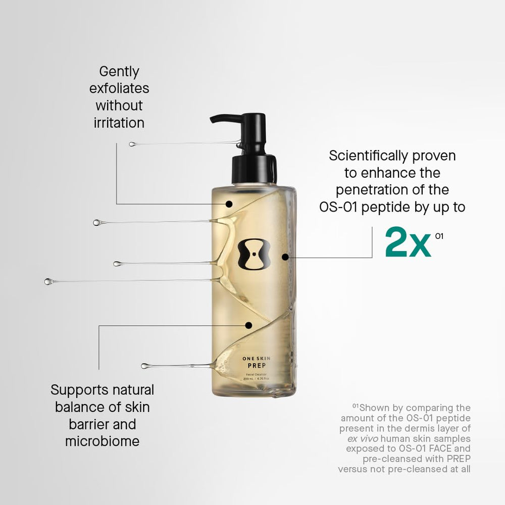 OneSkin PREP cleanser foaming lather demonstrates light foam for impurity removal