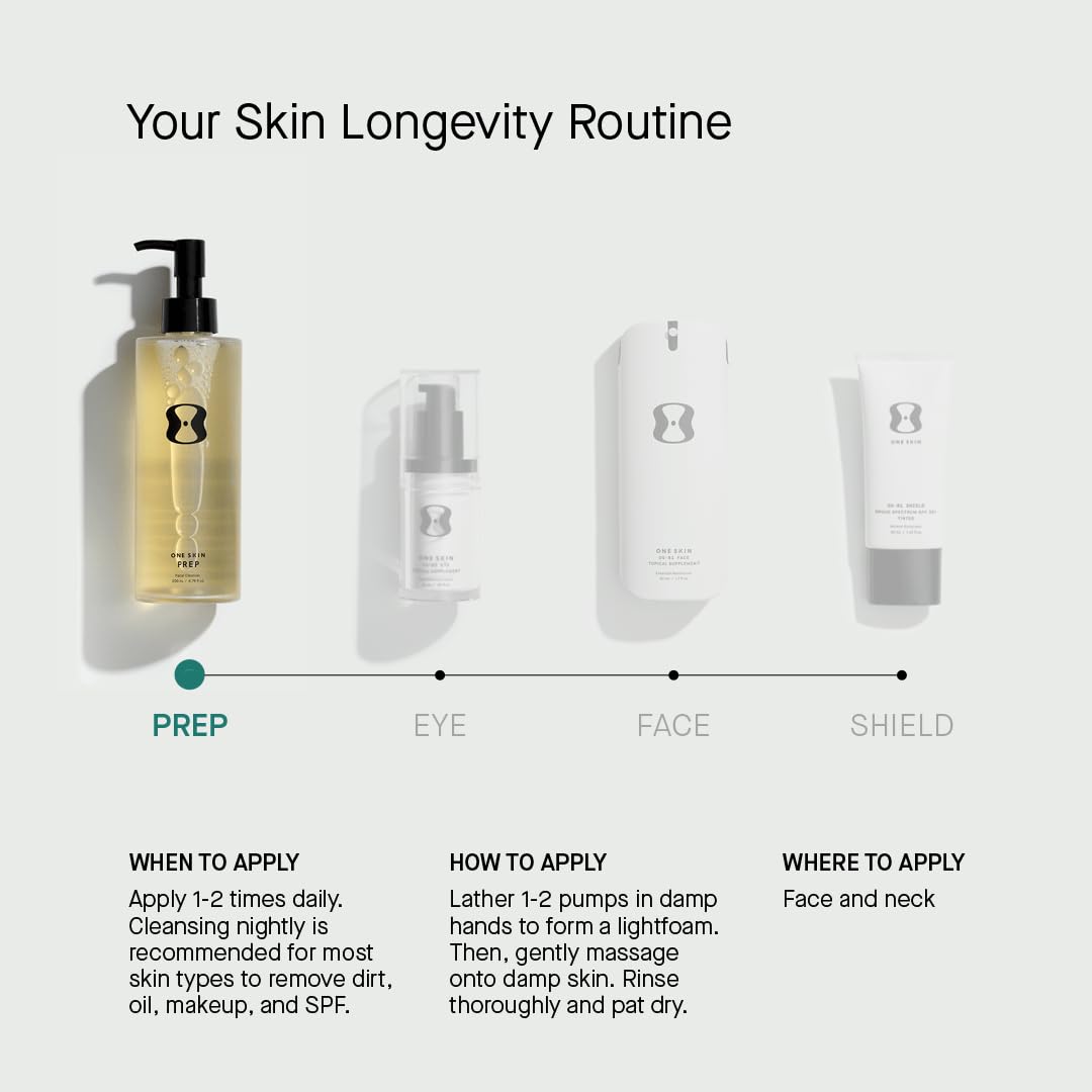 OneSkin PREP packaging label highlights vegan cruelty-free fragrance-free benefits
