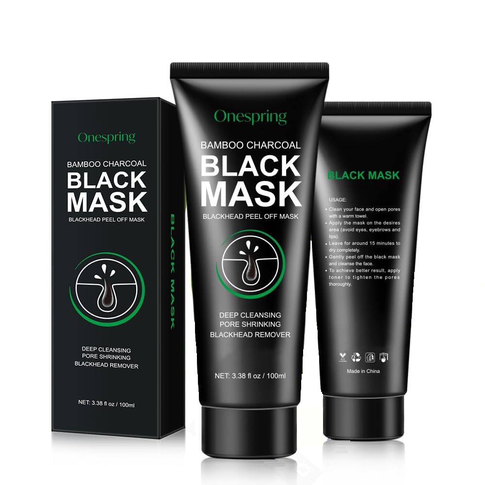 Onespring Blackhead Remover Mask packaging highlighting purifying charcoal formula for deep cleansing.