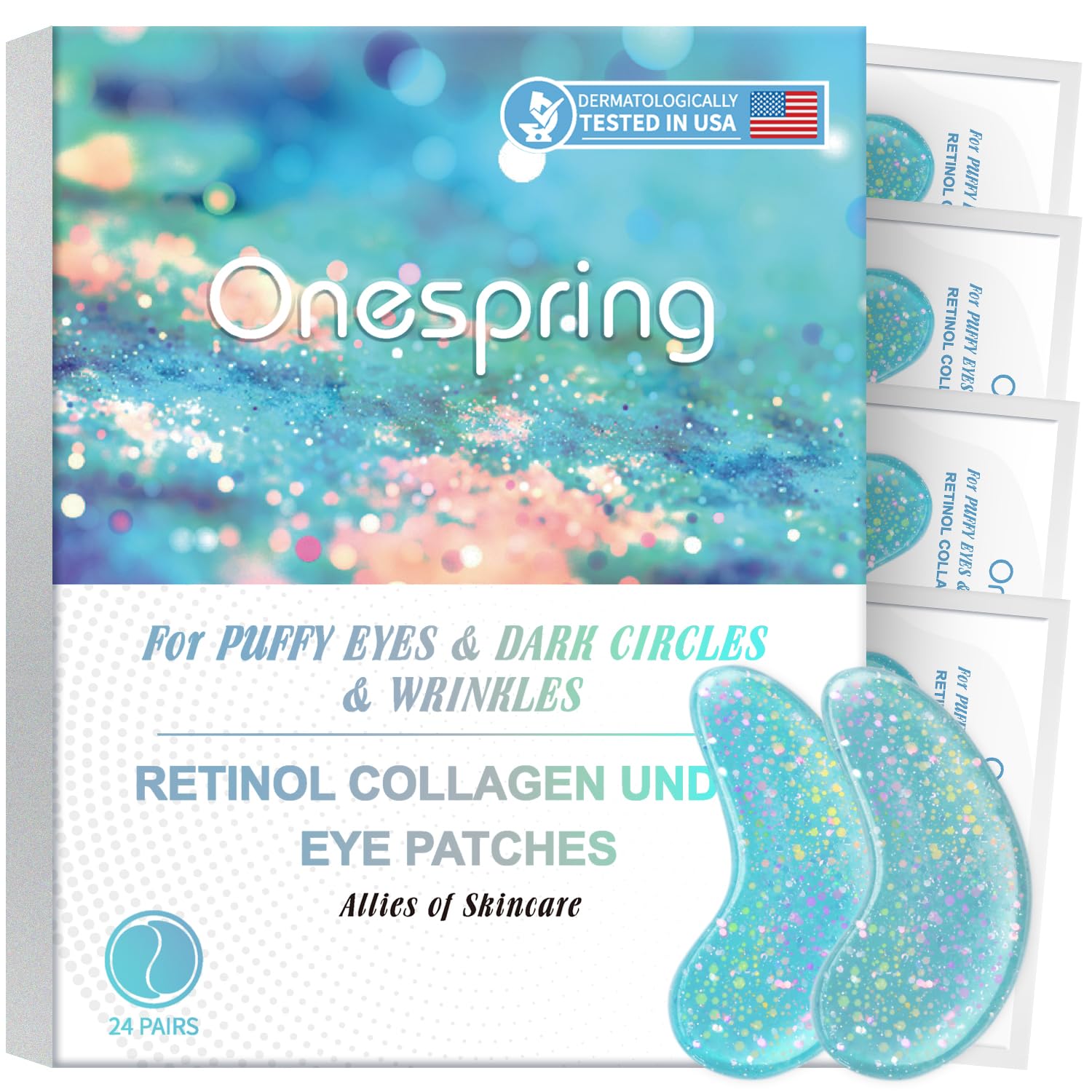 Onespring Eye Masks packaging proves easy, spa-like home use for refreshed eyes after long days.