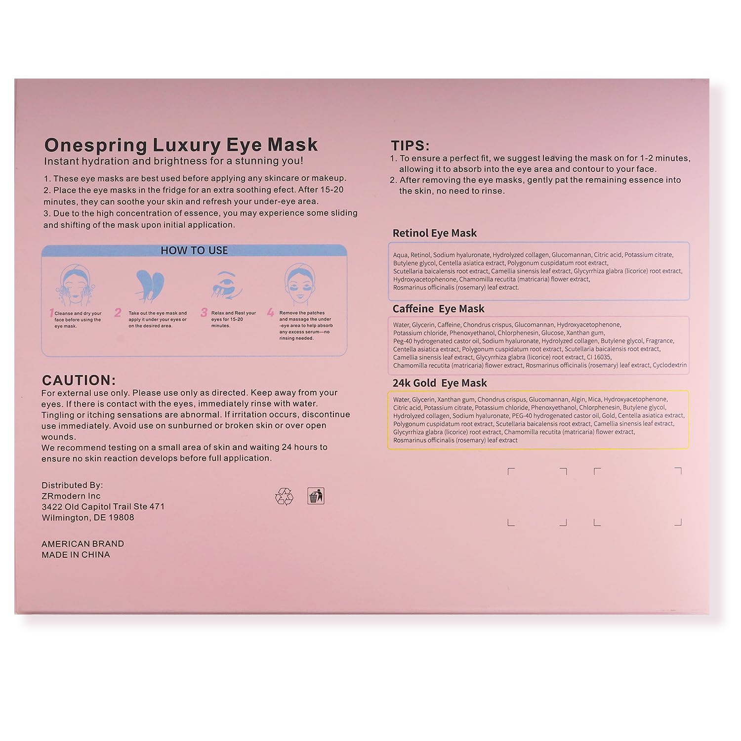 Onespring Eye Masks travel-friendly packaging for on-the-go use.