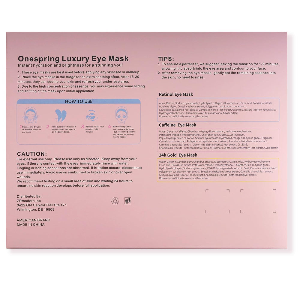 Onespring Eye Masks travel-friendly packaging for on-the-go use.