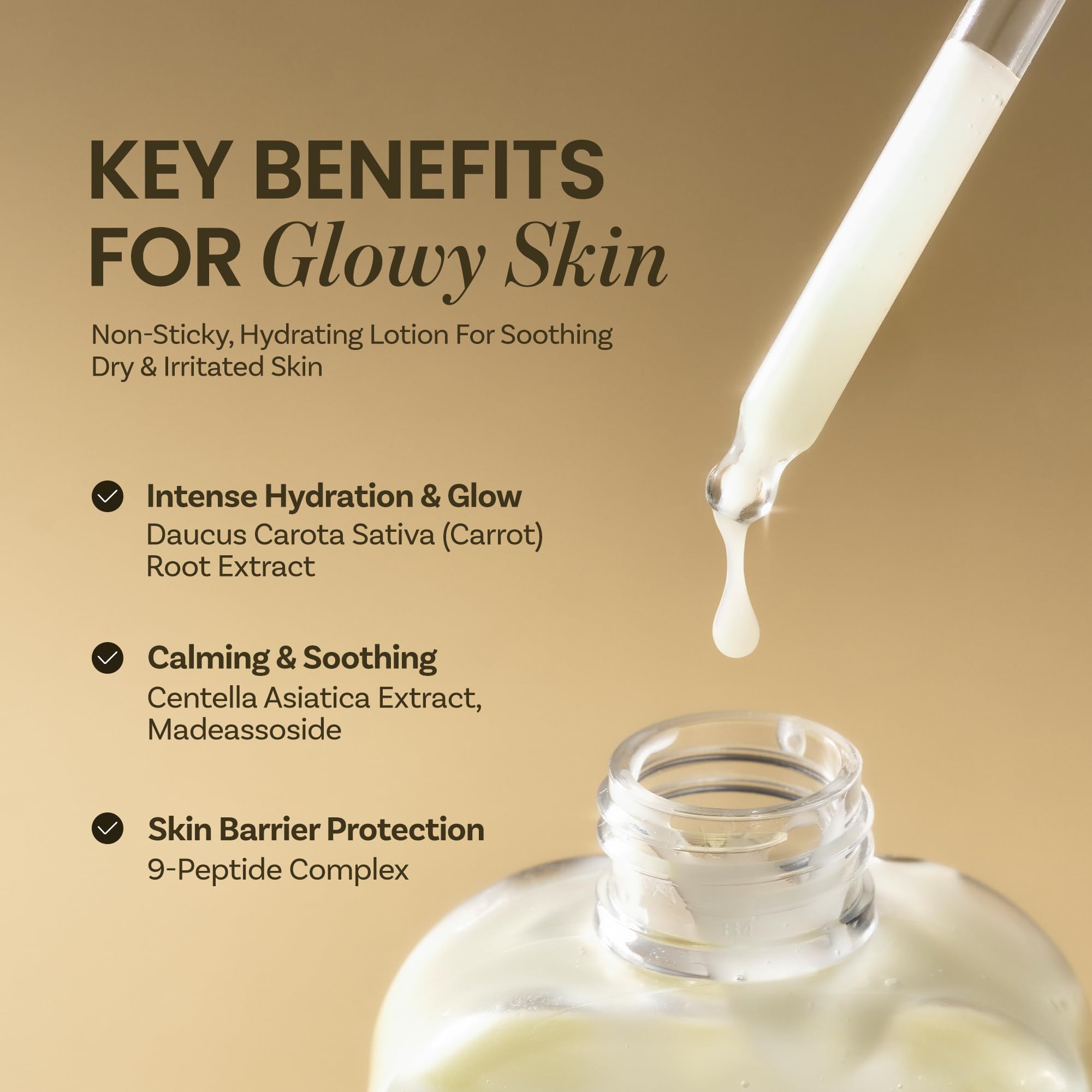 ONGREDIENTS 9-Peptide Complex graphic illustrating barrier support and moisture retention.