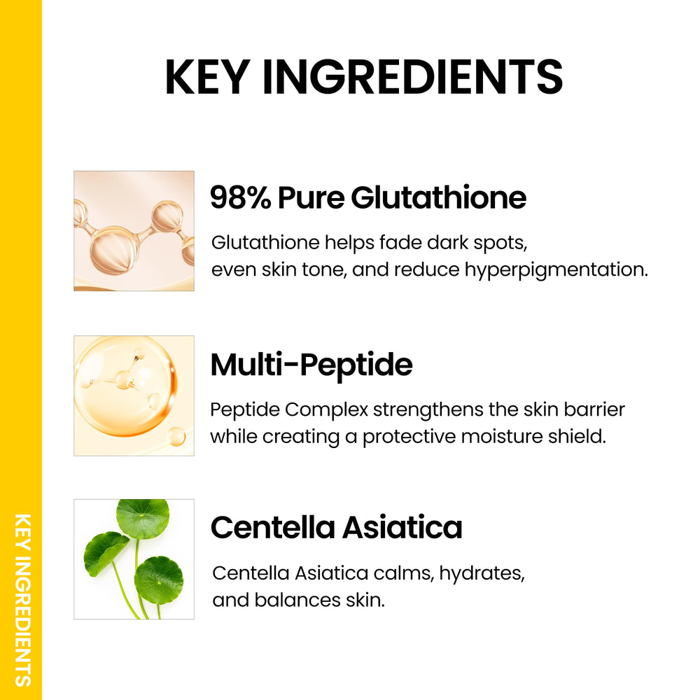 ONGREDIENTS glutathione peptides close-up suggests resilience support for the skin.