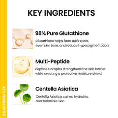 ONGREDIENTS glutathione peptides close-up suggests resilience support for the skin.
