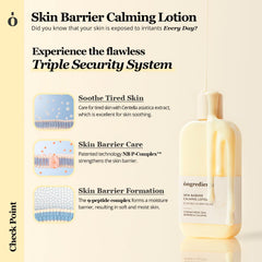 ONGREDIENTS Skin Barrier Calming Lotion texture close-up shows non-greasy absorption for daily use.
