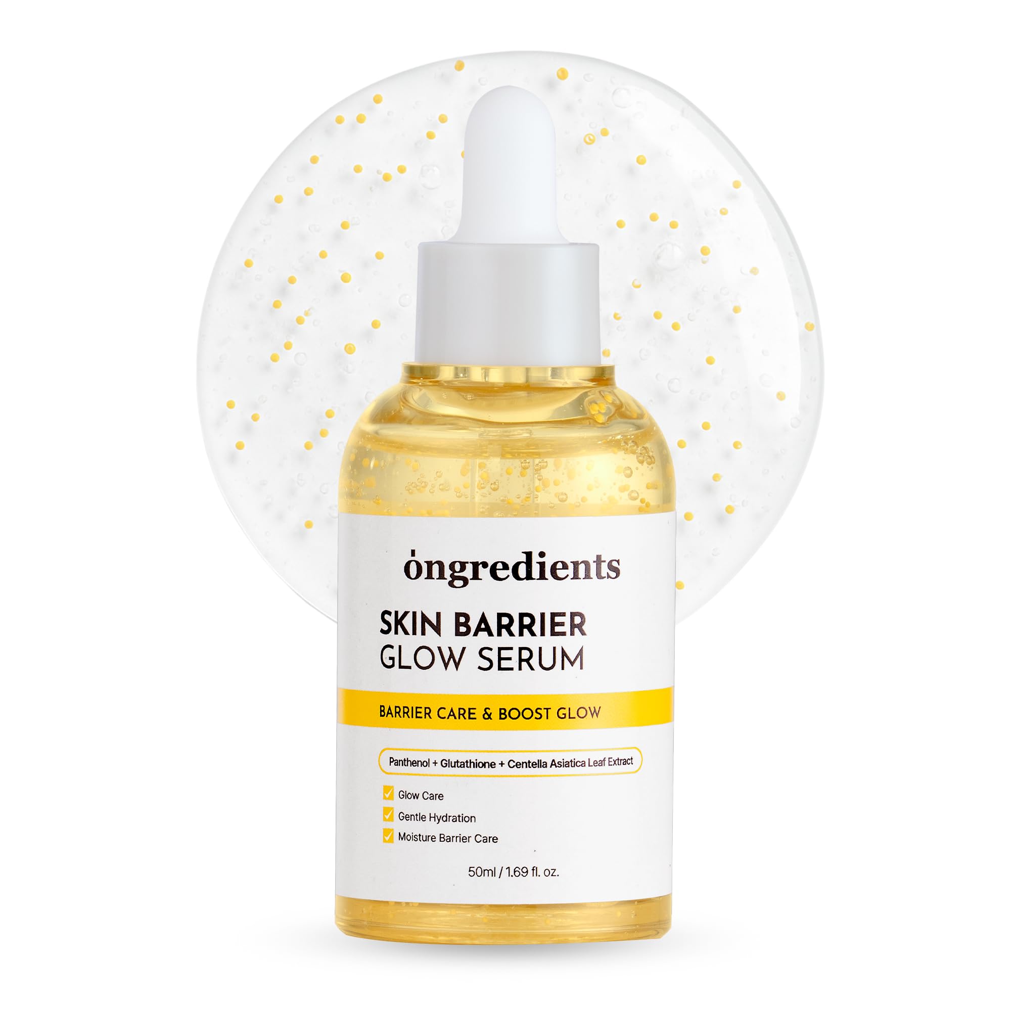 ONGREDIENTS skin-barrier-glow-serum-bottle promotes fast absorption and a radiant skin barrier.