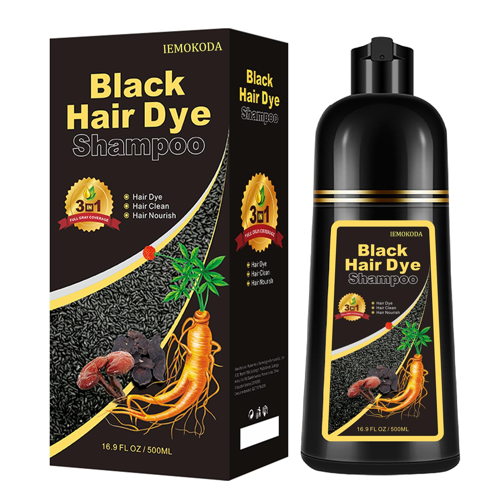 Onilyua natural black hair dye shampoo bottle with 3-in-1 formula for at-home gray coverage.