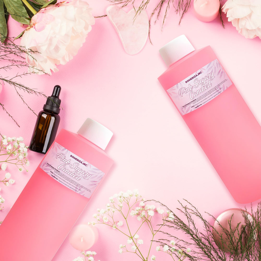Onisavings Pink Sugary Candied Fragrance Body Oil label detail emphasizes premium ingredients.