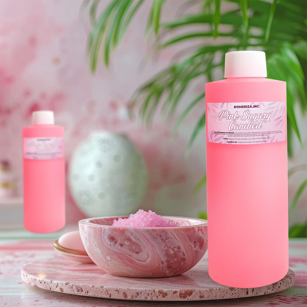 Onisavings Pink Sugary Candied Fragrance Body Oil packaging shows size options for gifting.