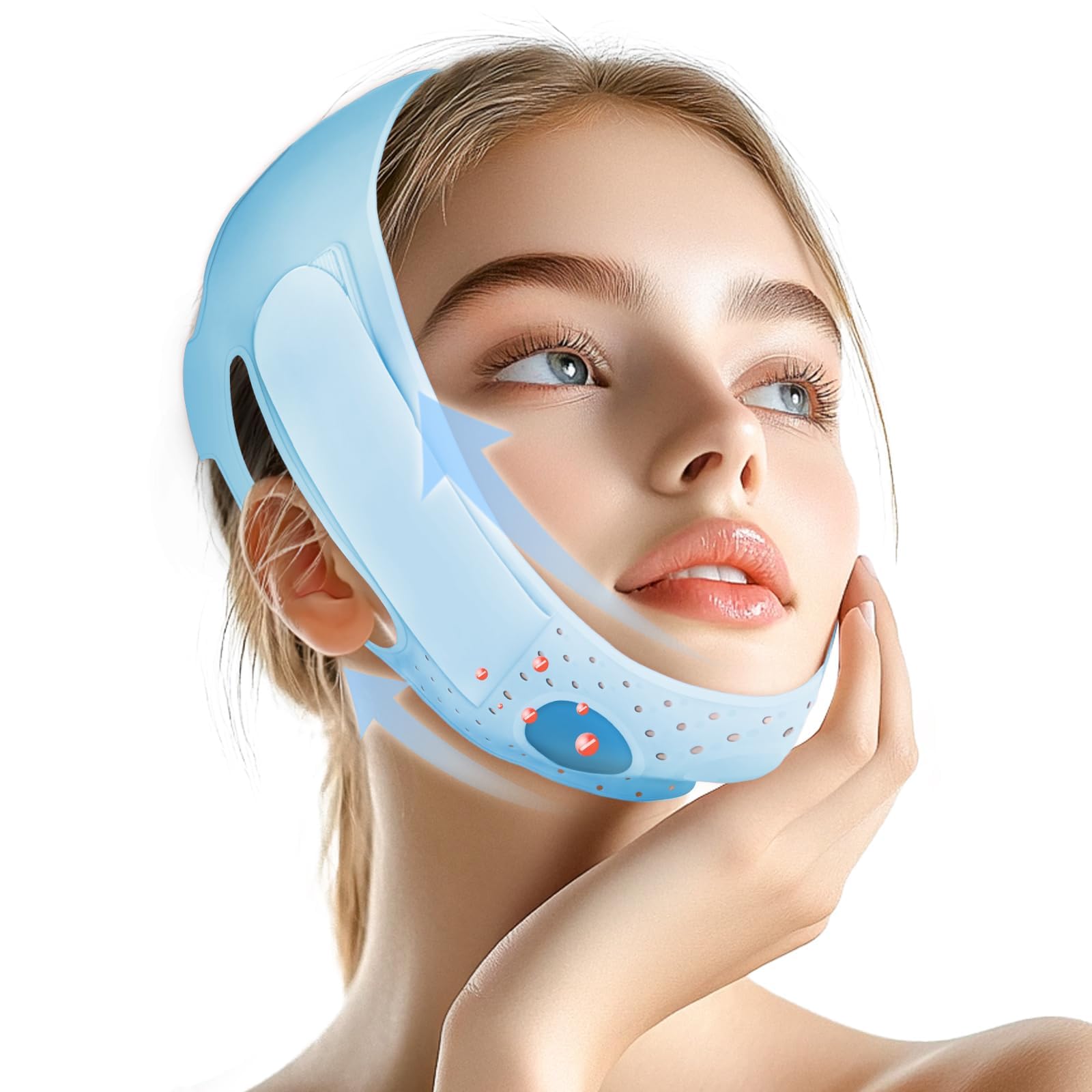 ONLUKY chin strap sleeping sky blue demonstrates comfortable night wear for a V-line look