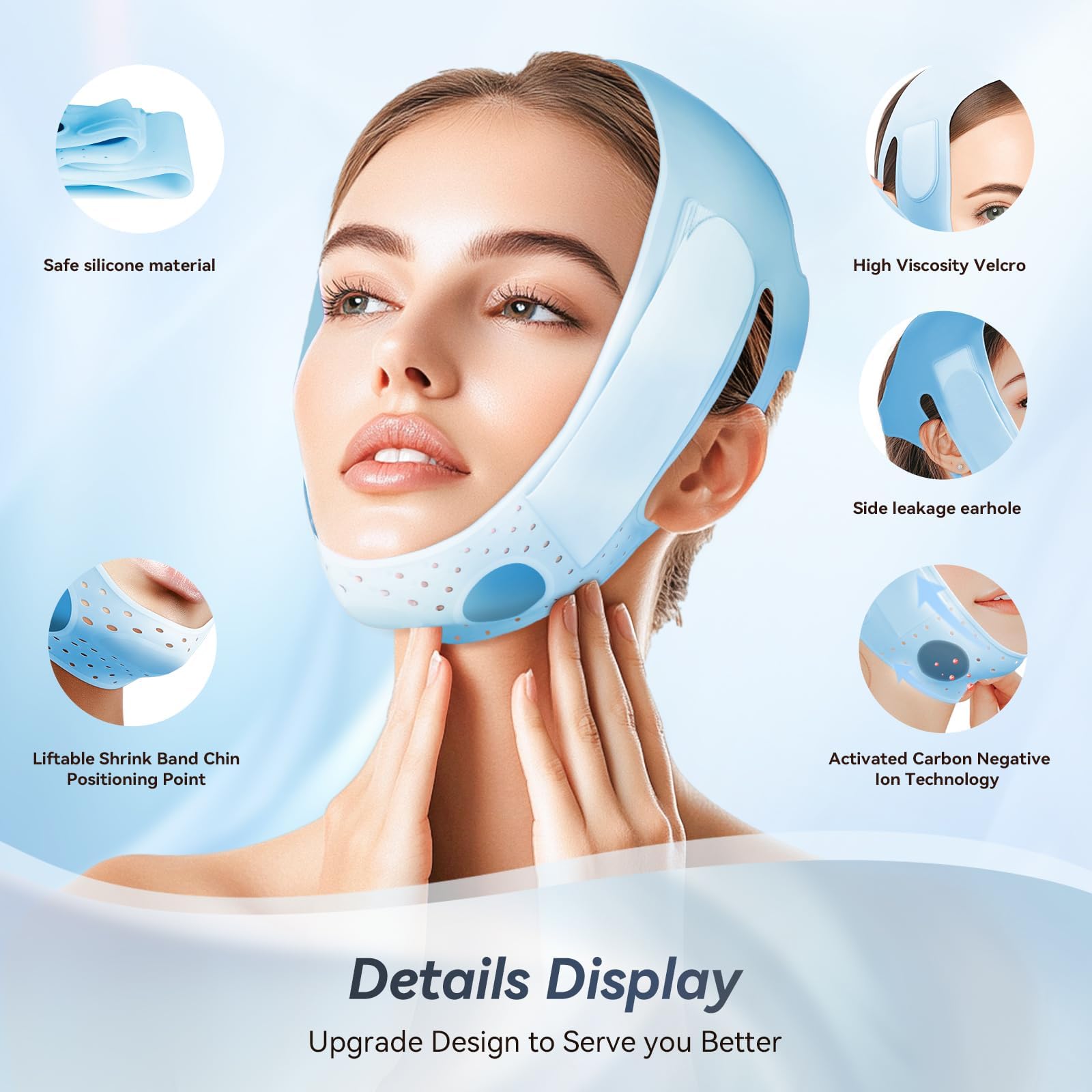 ONLUKY silicone chin-lift image underlines skin-friendly material and gentle support